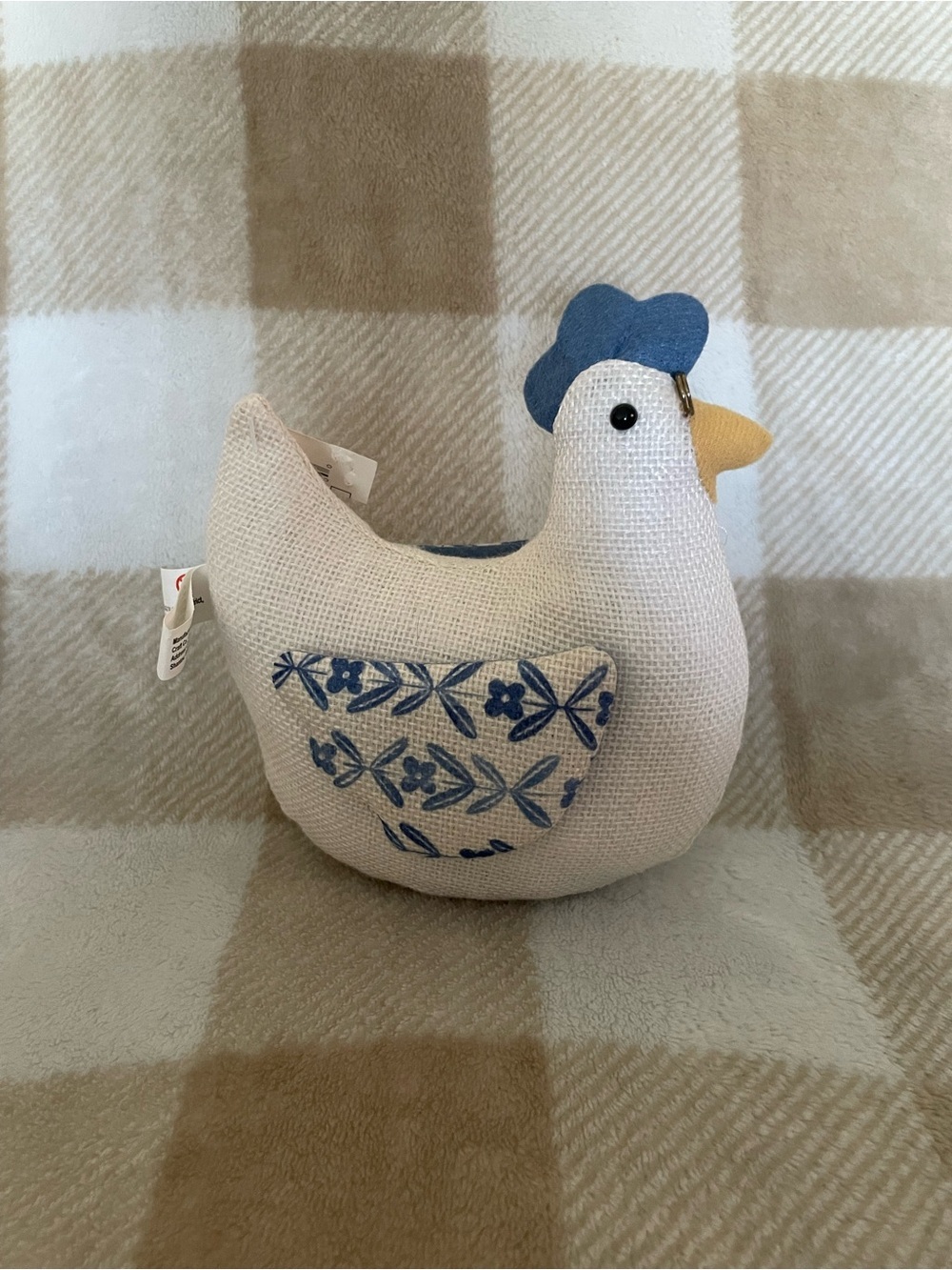 Blue & Cream Decorative Fabric Hen with glasses - Home Decor Accent